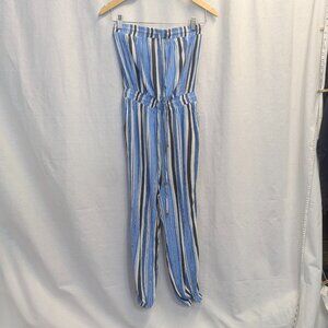 Fashion Nova Size Medium Strapless Striped Jumper Blue